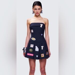 Finesse Navy Pinstripe Strapless Patchwork Dress